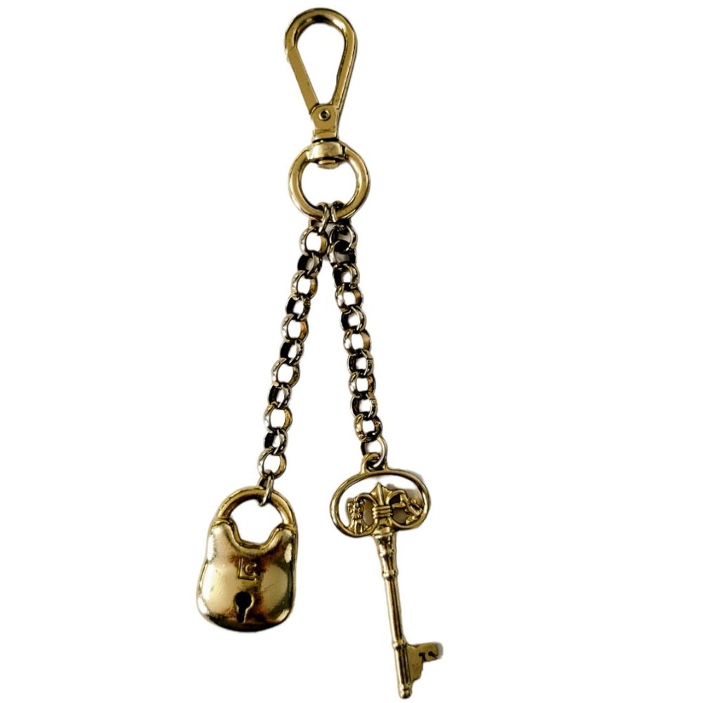 LIZ CLAIBORNE Vintage Bag / Purse Charm 'Lock & Key' from 2000s Y2K (Gold)- GUC